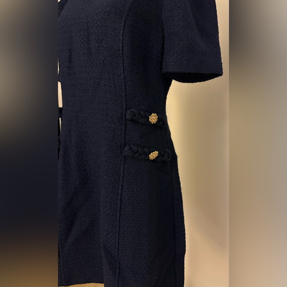 NEW FLORA BEA mini dress in meadowland Navy size LARGE TWEAD -collar round braid - Picture 5 of 8